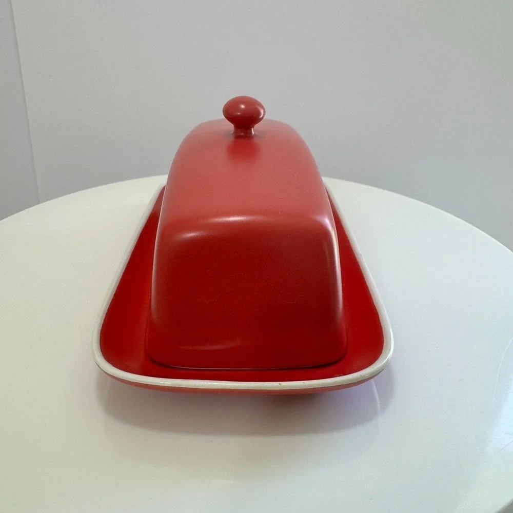 Vintage BIA Cordon Bleu Red Ceramic Covered Butter Dish Dishwasher Oven Safe